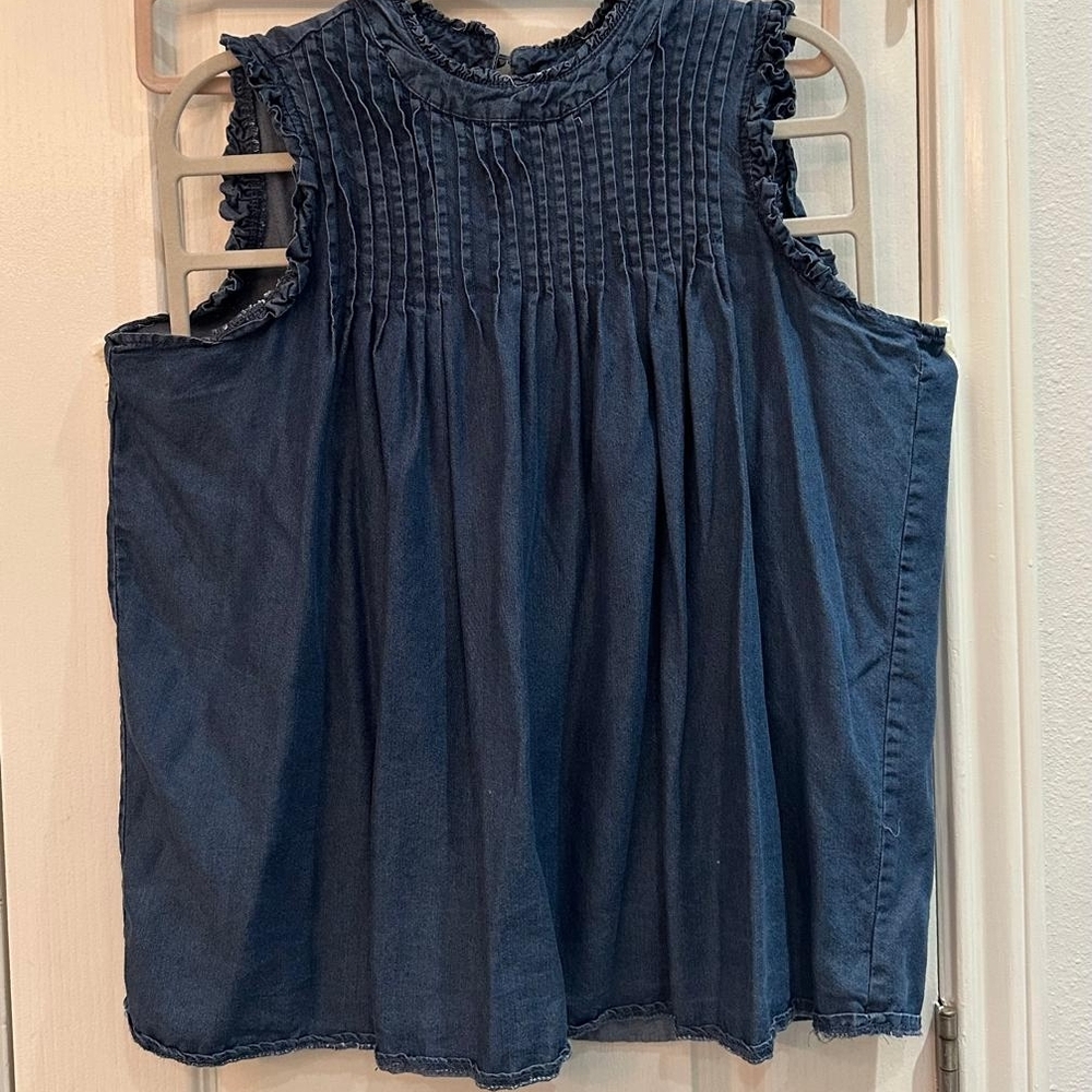 Sleeveless Navy Pintuck Yoke Tank Top - Women's Blouse